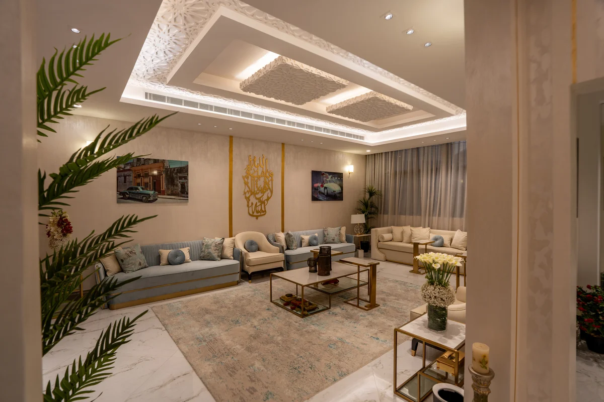 A furnished majlis photographed by View Walks